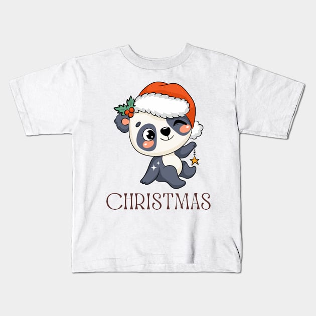 Christmas Panda Winking Celebration Kids T-Shirt by Bro Aesthetics